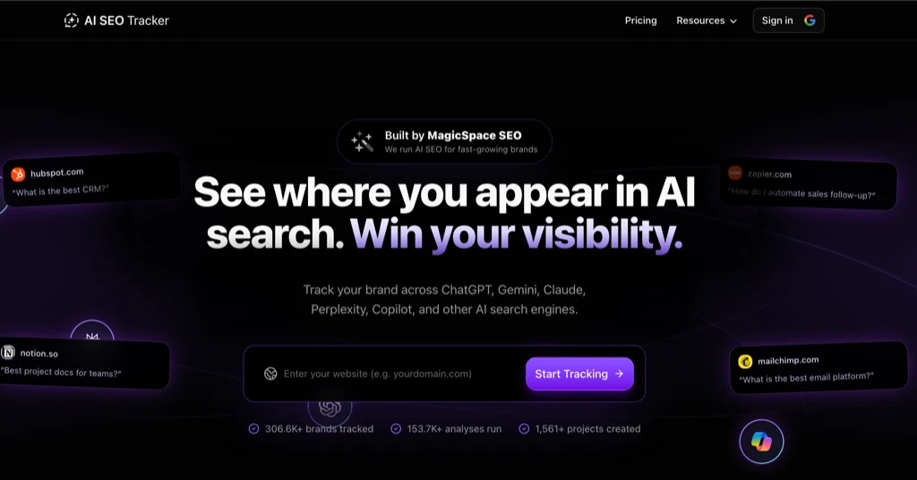 AI SEO Tracker landing page